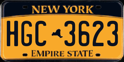 NY license plate HGC3623