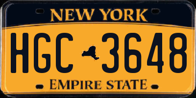 NY license plate HGC3648