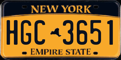 NY license plate HGC3651