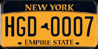 NY license plate HGD0007