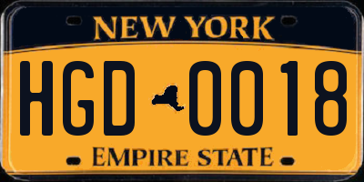 NY license plate HGD0018