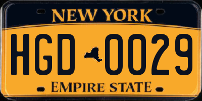 NY license plate HGD0029
