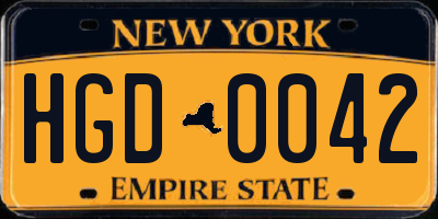 NY license plate HGD0042