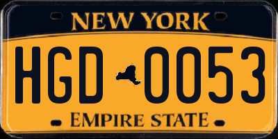 NY license plate HGD0053