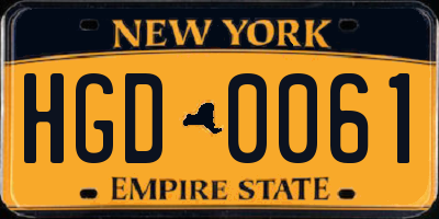 NY license plate HGD0061