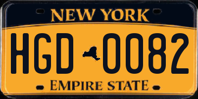 NY license plate HGD0082