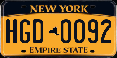 NY license plate HGD0092