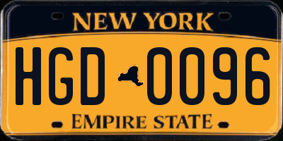 NY license plate HGD0096