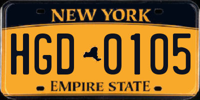 NY license plate HGD0105
