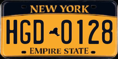 NY license plate HGD0128
