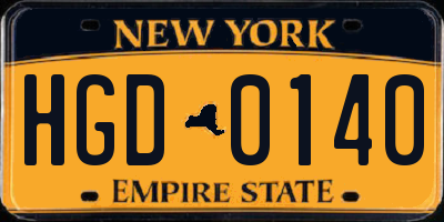 NY license plate HGD0140