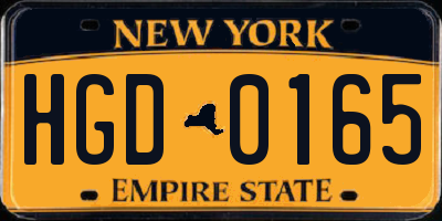 NY license plate HGD0165