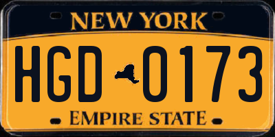 NY license plate HGD0173