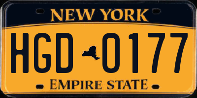 NY license plate HGD0177