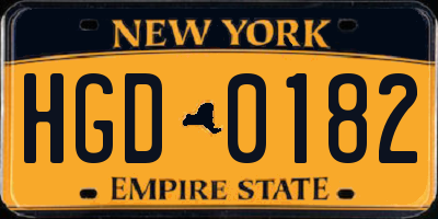 NY license plate HGD0182