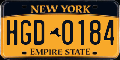 NY license plate HGD0184