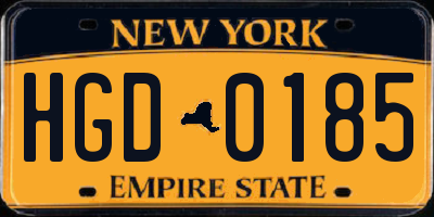 NY license plate HGD0185
