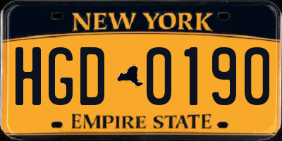 NY license plate HGD0190