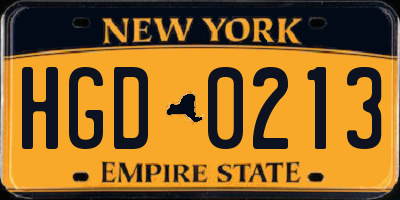NY license plate HGD0213