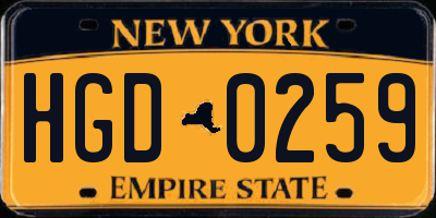 NY license plate HGD0259