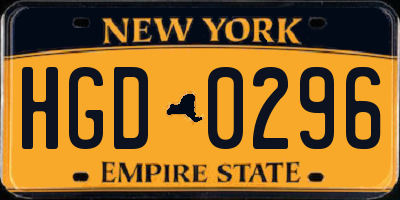 NY license plate HGD0296