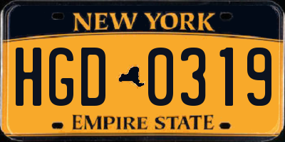 NY license plate HGD0319