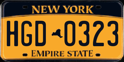 NY license plate HGD0323