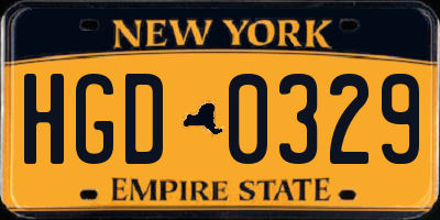 NY license plate HGD0329