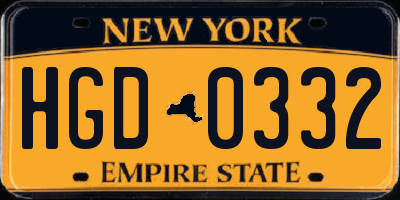 NY license plate HGD0332