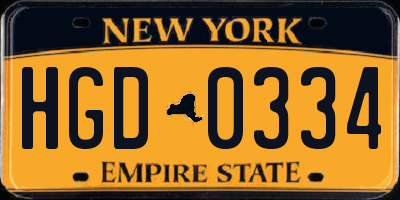 NY license plate HGD0334