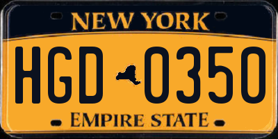 NY license plate HGD0350