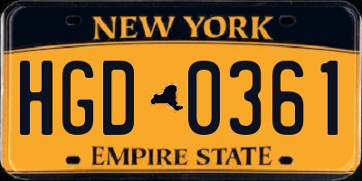 NY license plate HGD0361