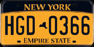 NY license plate HGD0366