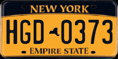 NY license plate HGD0373