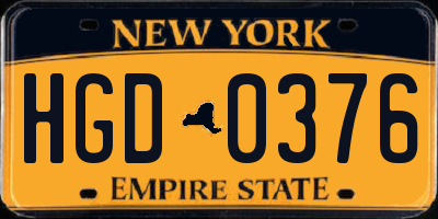 NY license plate HGD0376