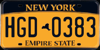 NY license plate HGD0383