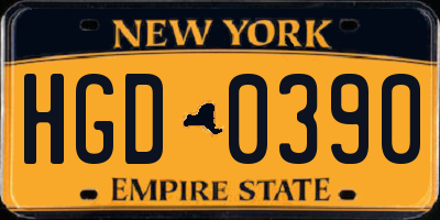 NY license plate HGD0390
