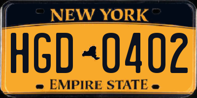 NY license plate HGD0402