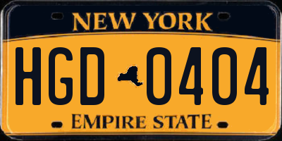 NY license plate HGD0404