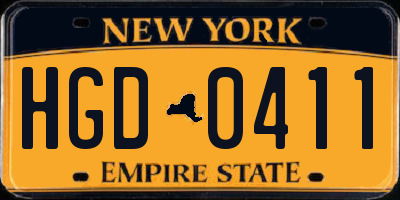 NY license plate HGD0411