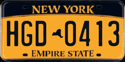 NY license plate HGD0413