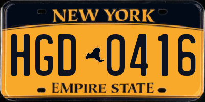 NY license plate HGD0416
