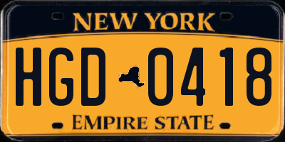 NY license plate HGD0418