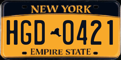 NY license plate HGD0421