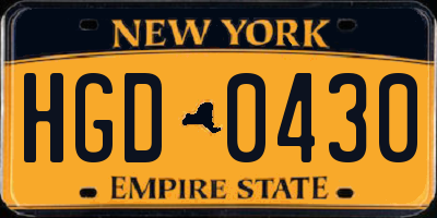 NY license plate HGD0430