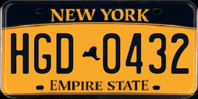 NY license plate HGD0432