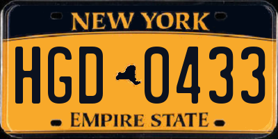 NY license plate HGD0433