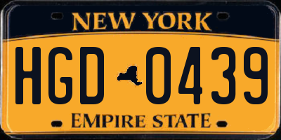 NY license plate HGD0439