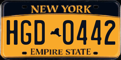 NY license plate HGD0442