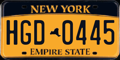 NY license plate HGD0445